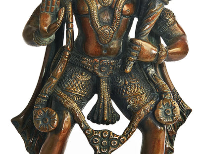 Brassaura® Antique Finish Hanuman Statue | Brass with Patina Work | Height 11 Inches & Weight 3.40 kgs