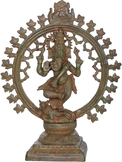 Brassaura® Dancing Lord Ganesha in Prabhavali Frame | Height 29.53 Inches & Weight 17.30 kgs
