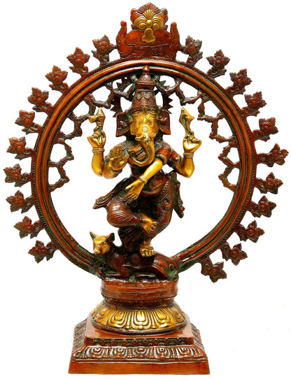 Brassaura® Dancing Lord Ganesha in Prabhavali Frame | Height 29.53 Inches & Weight 17.30 kgs