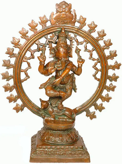 Brassaura® Dancing Lord Ganesha in Prabhavali Frame | Height 29.53 Inches & Weight 17.30 kgs