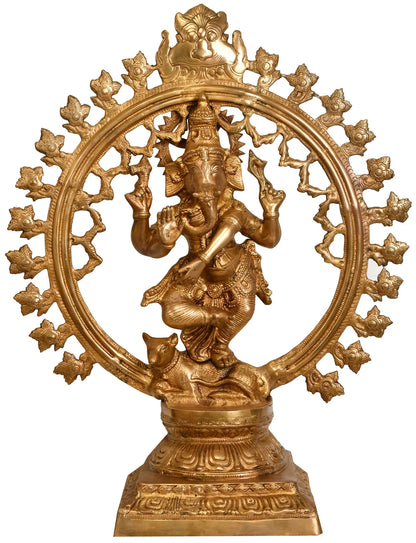 Brassaura® Dancing Lord Ganesha in Prabhavali Frame | Height 29.53 Inches & Weight 17.30 kgs