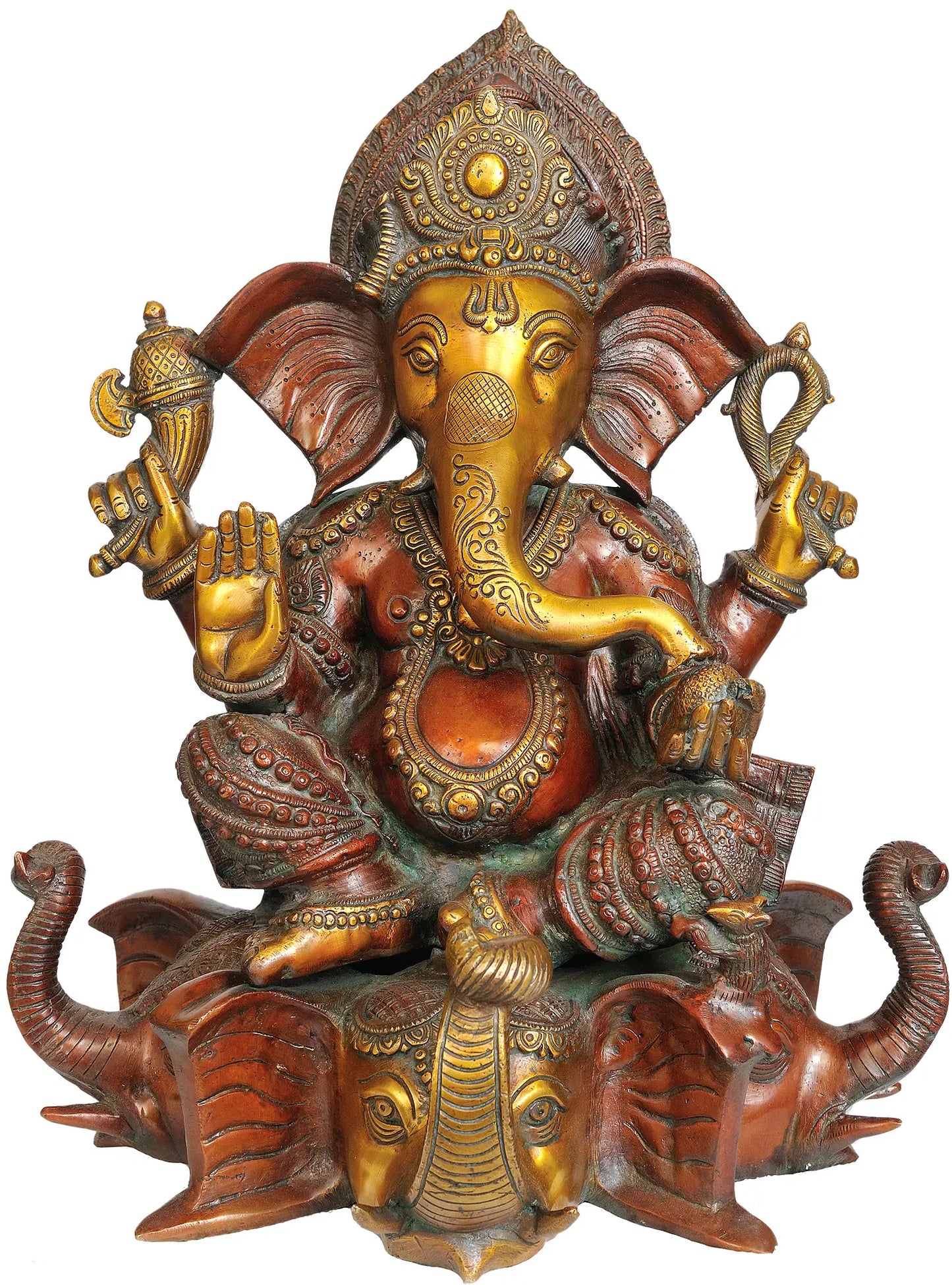Brassaura™ Large Brass Ganesha Idol for Home Temple & Entrance Decor | 17 Inches | 16.20 kgs