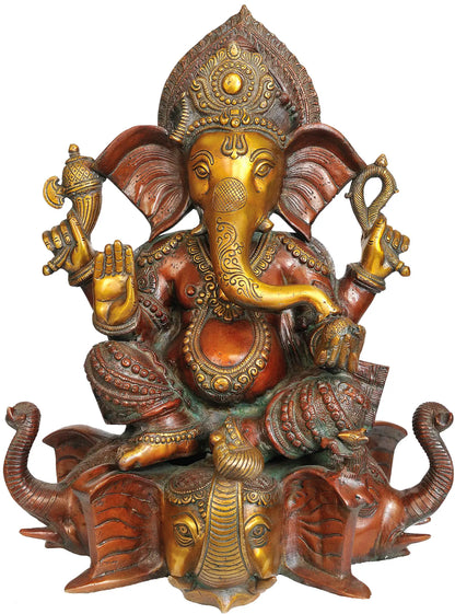 Brassaura™ Large Brass Ganesha Idol for Home Temple & Entrance Decor | 17 Inches | 16.20 kgs