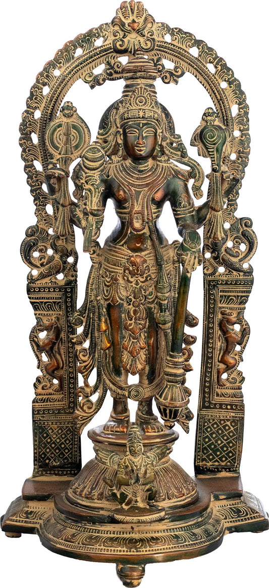 Brassaura™ Lakshmi & Vishnu Divine Pair | Traditional Brass with Ornate Arch | Height 16 Inches & Weight 11.30 kgs