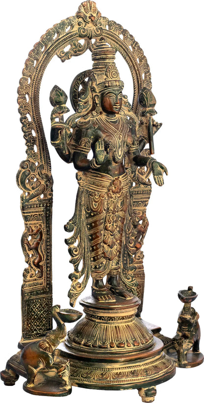 Brassaura™ Lakshmi & Vishnu Divine Pair | Traditional Brass with Ornate Arch | Height 16 Inches & Weight 11.30 kgs