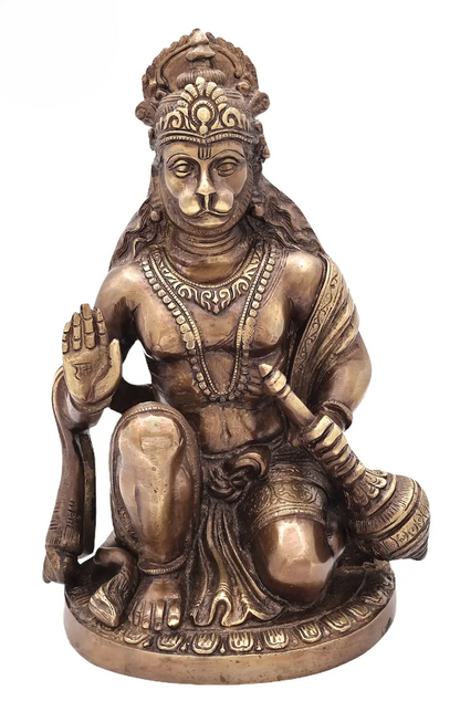 Brassaura® Blessing Hanuman Idol | Brass Statue | Height 9.25 Inches & Weight 3 kgs
