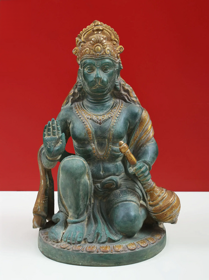 Brassaura® Blessing Hanuman Idol | Brass Statue | Height 9.25 Inches & Weight 3 kgs