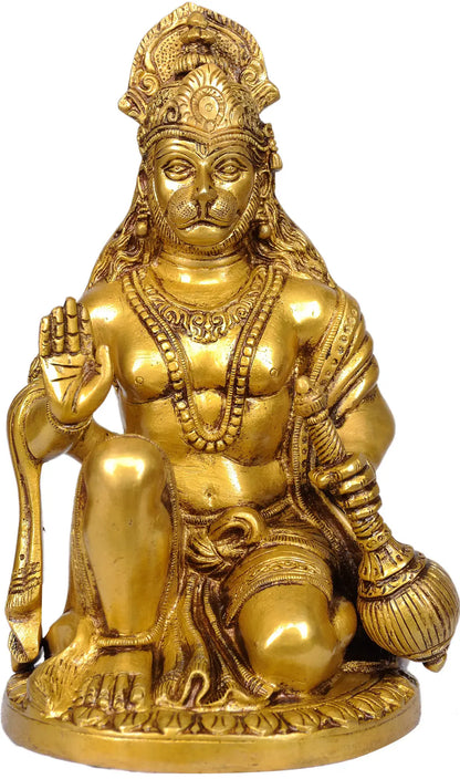 Brassaura® Blessing Hanuman Idol | Brass Statue | Height 9.25 Inches & Weight 3 kgs