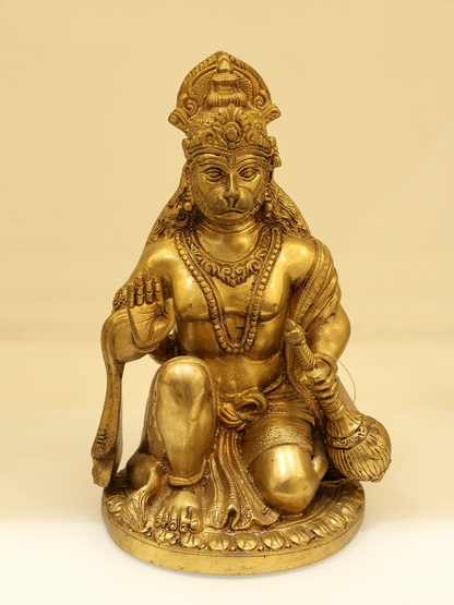 Brassaura® Blessing Hanuman Idol | Brass Statue | Height 9.25 Inches & Weight 3 kgs