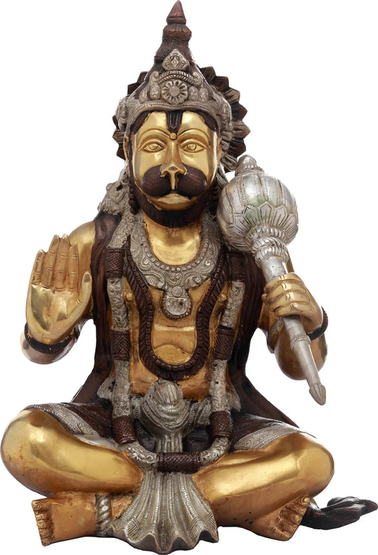 ब्रासौर® बैठी हुई हनुमान प्रतिमा | पीतल की मूर्ति | ऊंचाई 16.9 इंच और वज़न 13 किलोग्राम