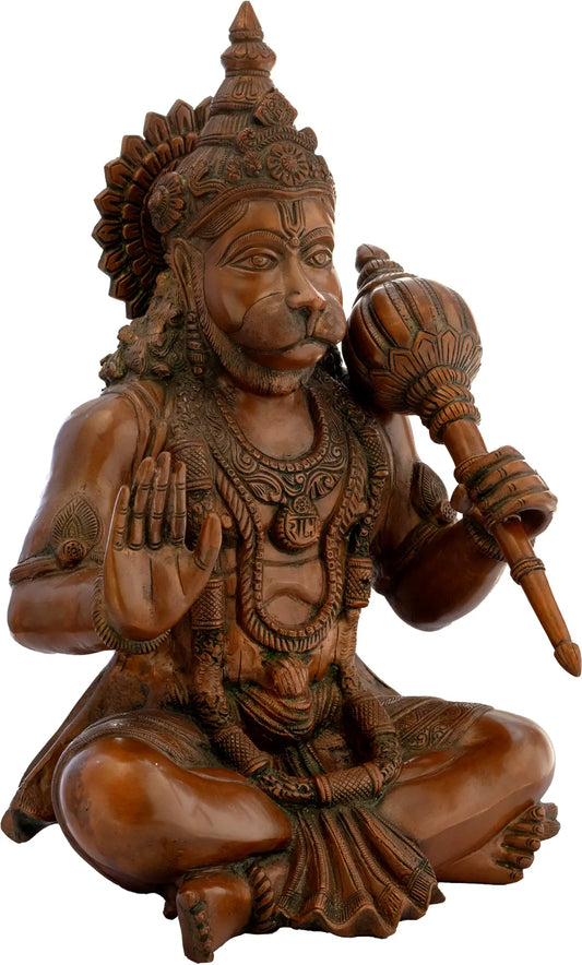 ब्रासौर® बैठी हुई हनुमान प्रतिमा | पीतल की मूर्ति | ऊंचाई 16.9 इंच और वज़न 13 किलोग्राम