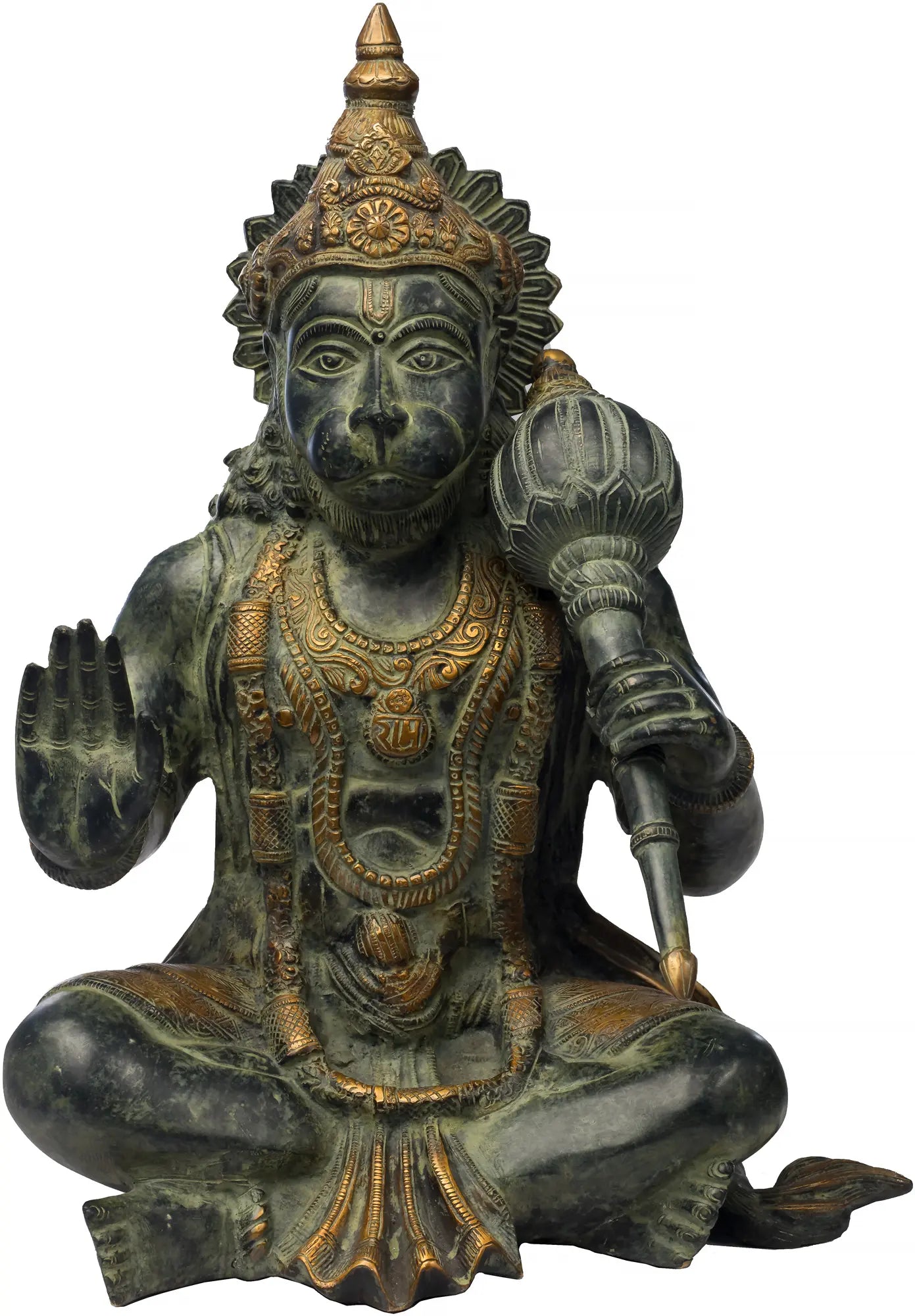 Brassaura® Sitting Hanuman Statue | Brass Sculpture | Height 16.9 Inches & Weight 13 kgs