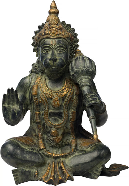 Brassaura® Sitting Hanuman Statue | Brass Sculpture | Height 16.9 Inches & Weight 13 kgs