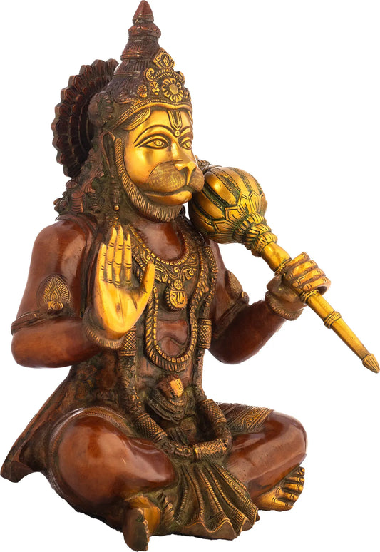 ब्रासौर® बैठी हुई हनुमान प्रतिमा | पीतल की मूर्ति | ऊंचाई 16.9 इंच और वज़न 13 किलोग्राम