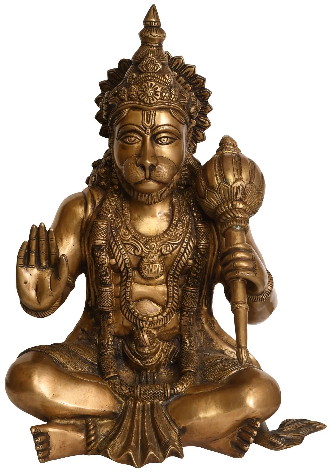 Brassaura® Sitting Hanuman Statue | Brass Sculpture | Height 16.9 Inches & Weight 13 kgs
