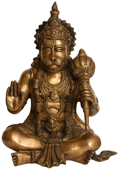 Brassaura® Sitting Hanuman Statue | Brass Sculpture | Height 16.9 Inches & Weight 13 kgs