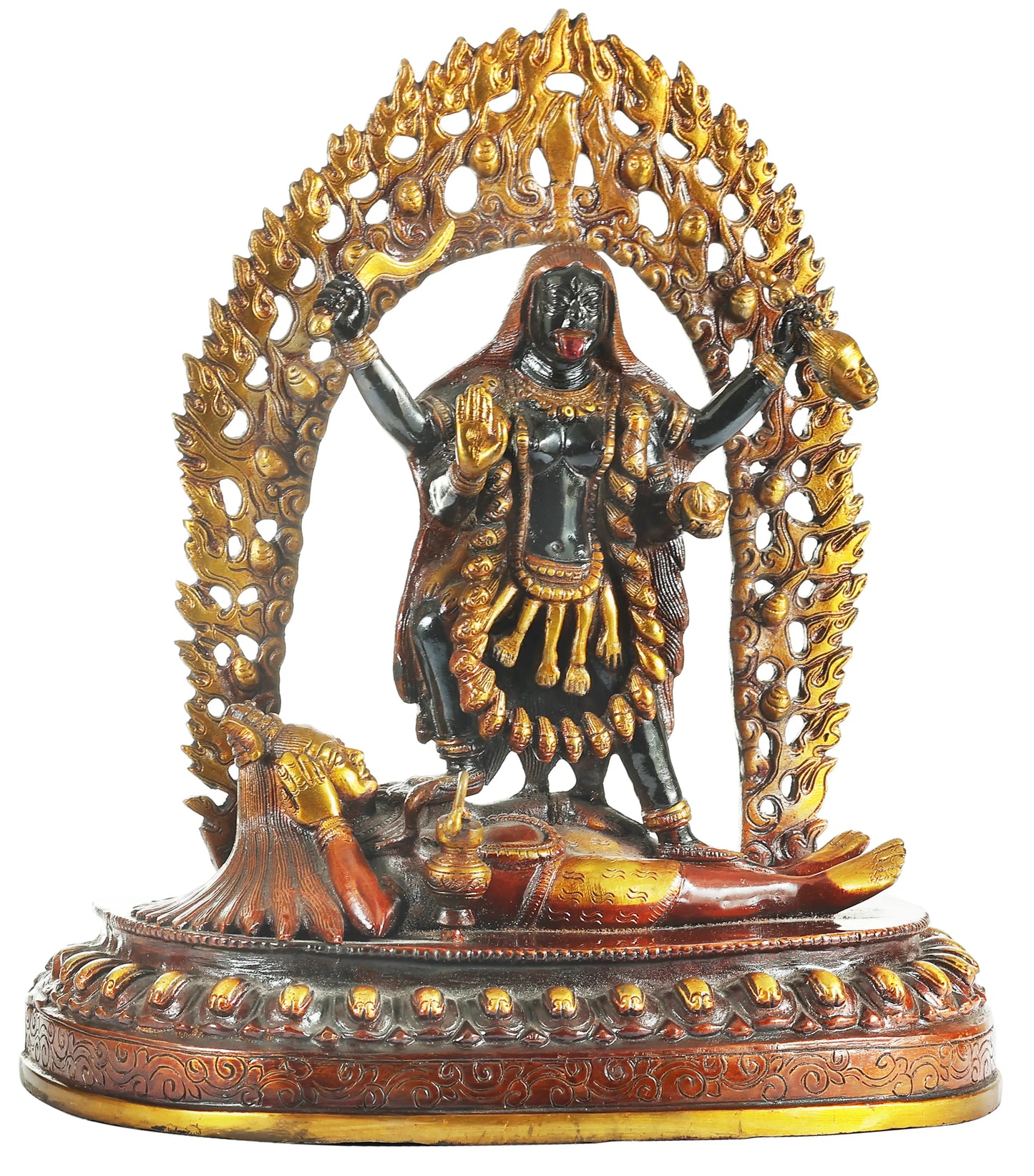 Brassaura® Mahakali Standing on Shiva | Antique Finish Brass Statue | Height 32 Inches | Weight: 5.80 kgs