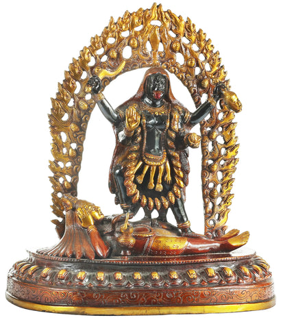 Brassaura® Mahakali Standing on Shiva | Antique Finish Brass Statue | Height 32 Inches | Weight: 5.80 kgs