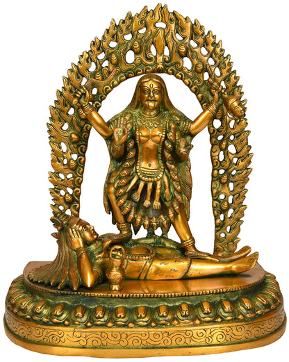 Brassaura® Mahakali Standing on Shiva | Antique Finish Brass Statue | Height 32 Inches | Weight: 5.80 kgs