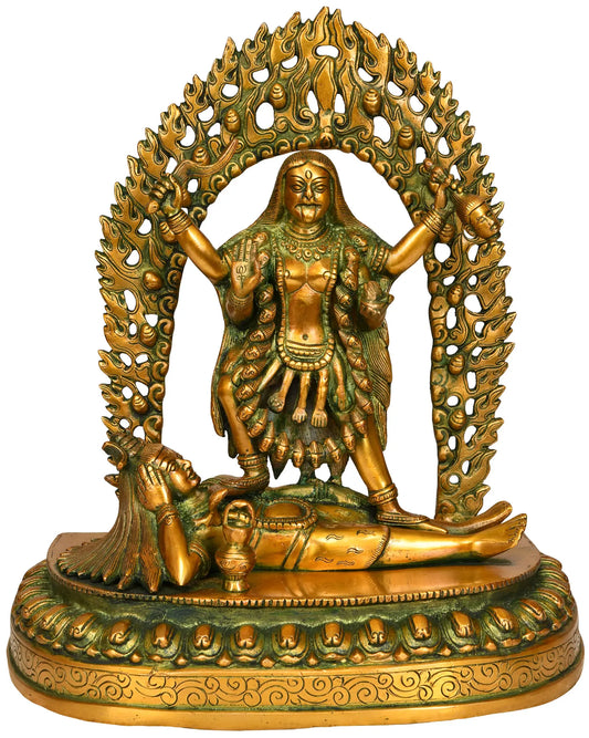 ब्रासौरा® महाकाली शिव पर खड़ी | एंटीक फ़िनिश पीतल की मूर्ति | ऊँचाई 32 इंच | वज़न: 5.80 किलोग्राम