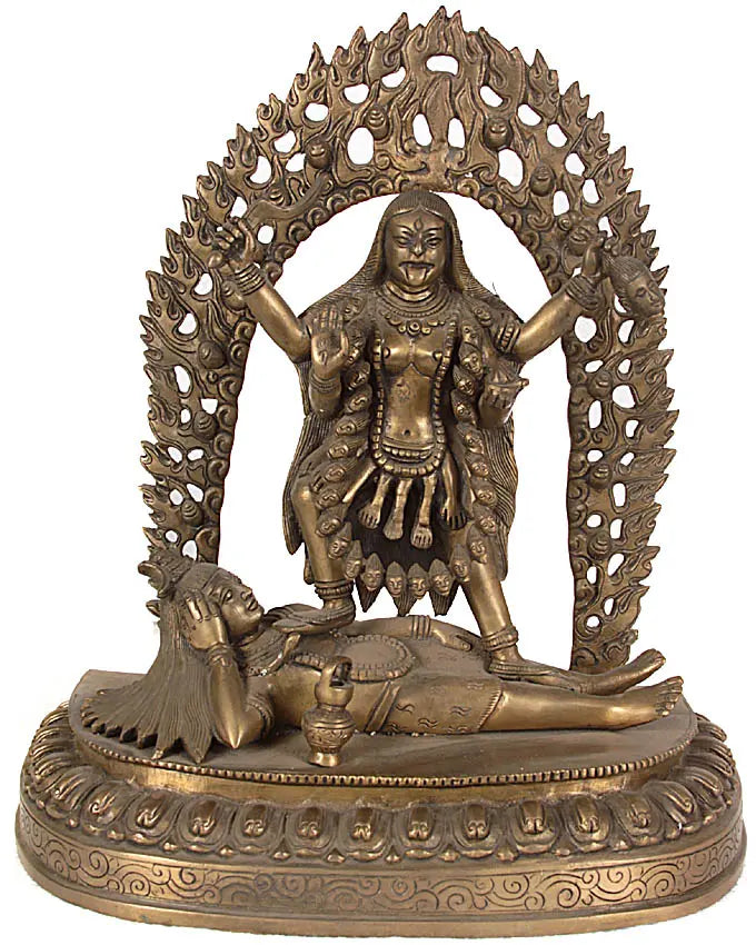 ब्रासौड़ा® महाकाली शिव पर खड़ी प्रतिमा | एंटीक फ़िनिश ब्रास प्रतिमा | ऊंचाई 32 इंच | वज़न: 5.80 किलोग्राम