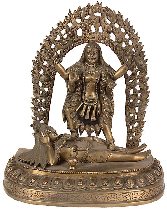 ब्रासौड़ा® महाकाली शिव पर खड़ी प्रतिमा | एंटीक फ़िनिश ब्रास प्रतिमा | ऊंचाई 32 इंच | वज़न: 5.80 किलोग्राम