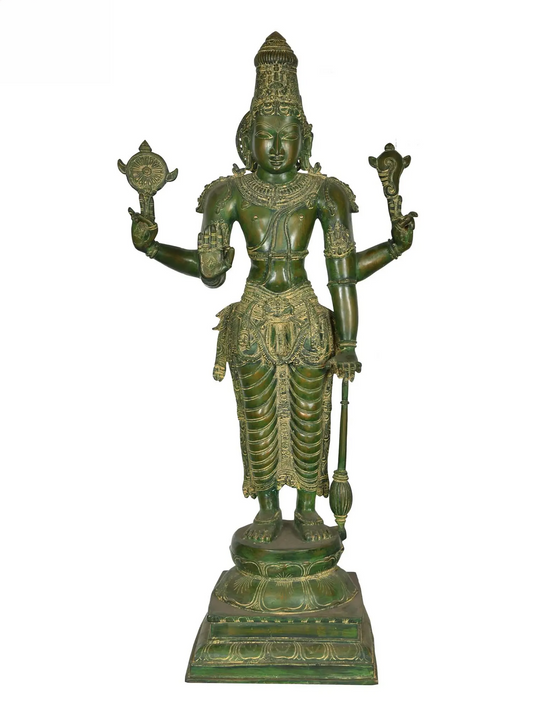 Estátua de Lord Vishnu Brassaura® | Latão Puro | Altura 94 cm e Peso 27 kg