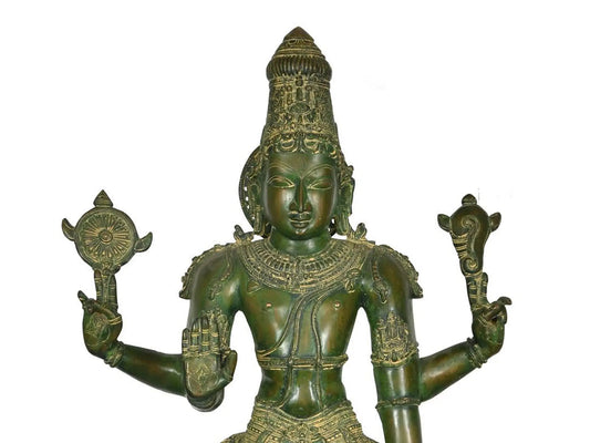 Estátua de Lord Vishnu Brassaura® | Latão Puro | Altura 94 cm e Peso 27 kg