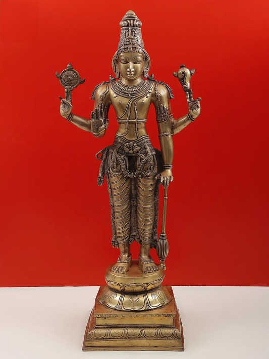 Estátua Brassaura® do Senhor Vishnu | Latão Puro | Altura 94 cm e Peso 27 kg