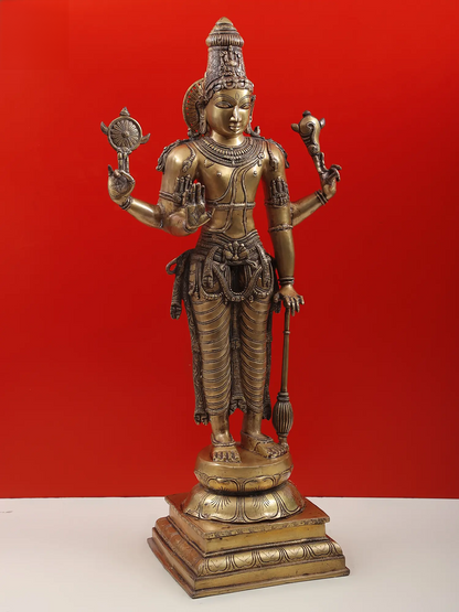 Brassaura® Lord Vishnu Statue | Pure Brass | Height 37 Inches & Weight 27 kgs