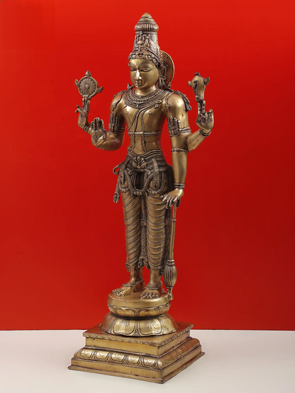Brassaura® Lord Vishnu Statue | Pure Brass | Height 37 Inches & Weight 27 kgs