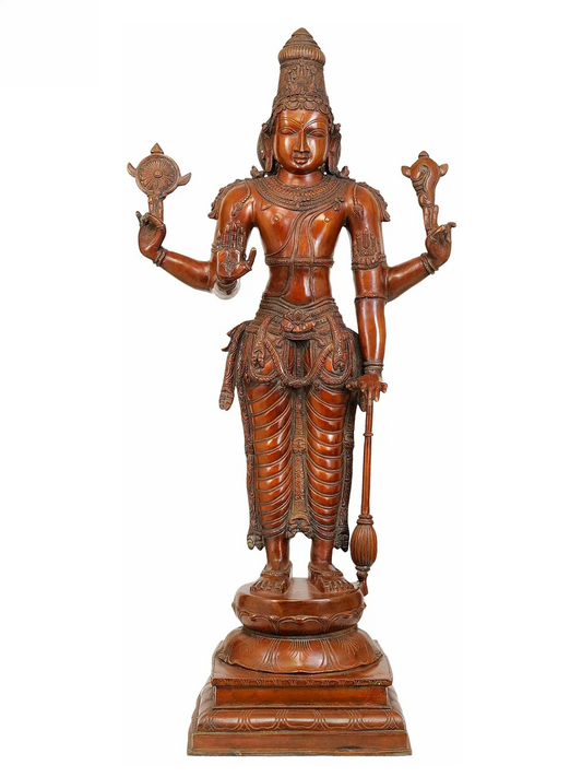 Estátua Brassaura® do Senhor Vishnu | Latão Puro | Altura 37 Polegadas e Peso 27 kg