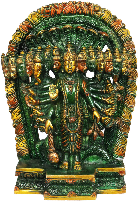 Estátua de Vishnu Vishwaroopa Brassaura® | Latão Puro | Altura 27,94 cm e Peso 5,50 kg