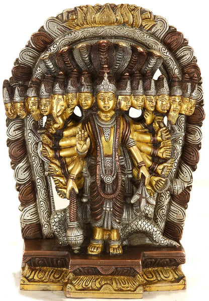 Brassaura® Vishwaroopa Vishnu Statue | Pure Brass | Height 11 Inches & Weight 5.50 kgs