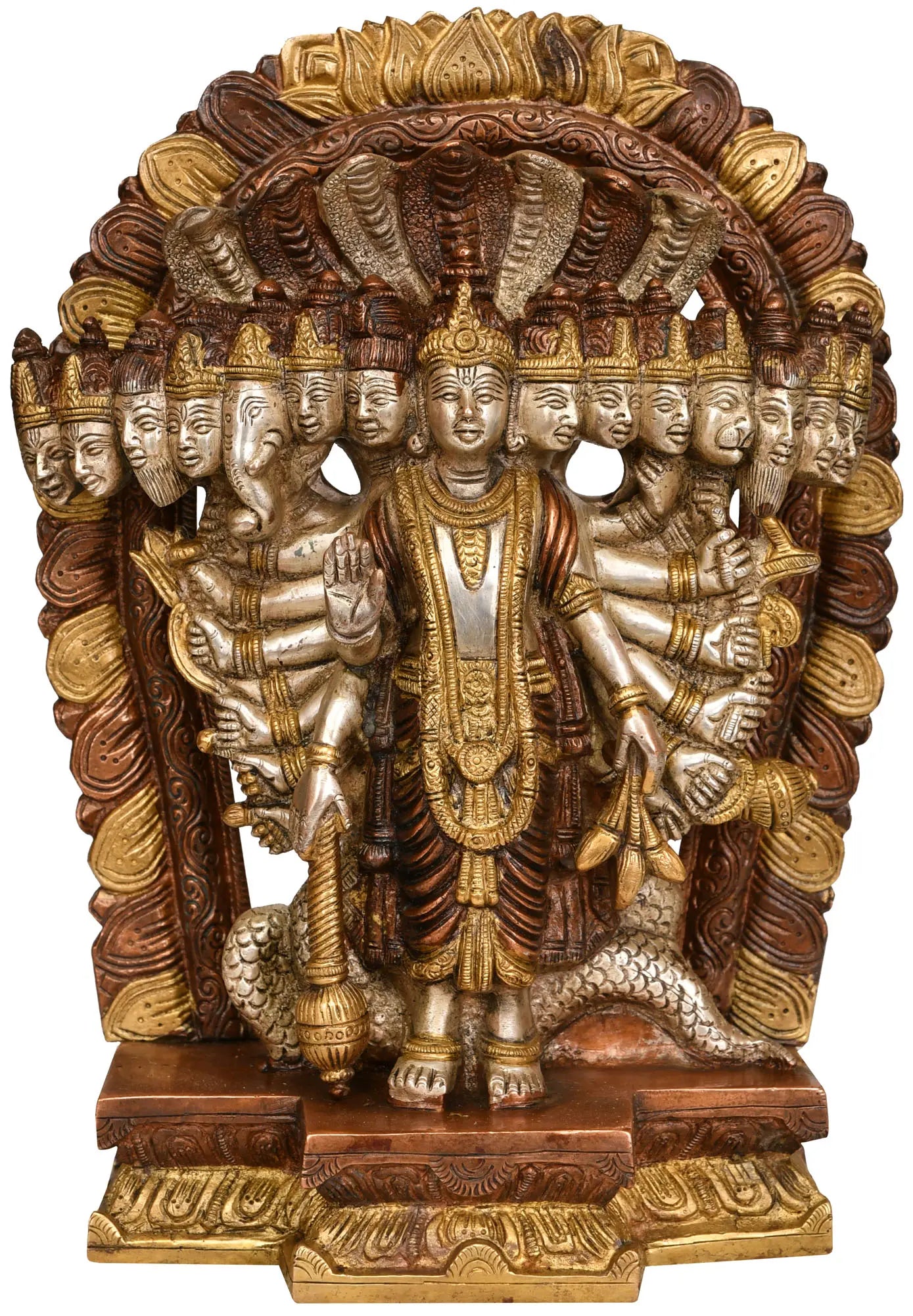 Brassaura® Vishwaroopa Vishnu Statue | Pure Brass | Height 11 Inches & Weight 5.50 kgs