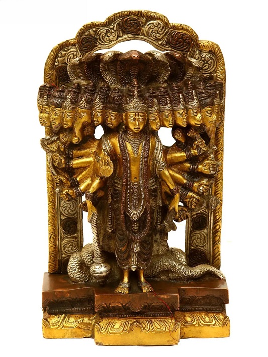 Estátua de Vishnu Vishwaroopa Brassaura® | Latão Puro | Altura 36,83 cm e Peso 9,60 kg