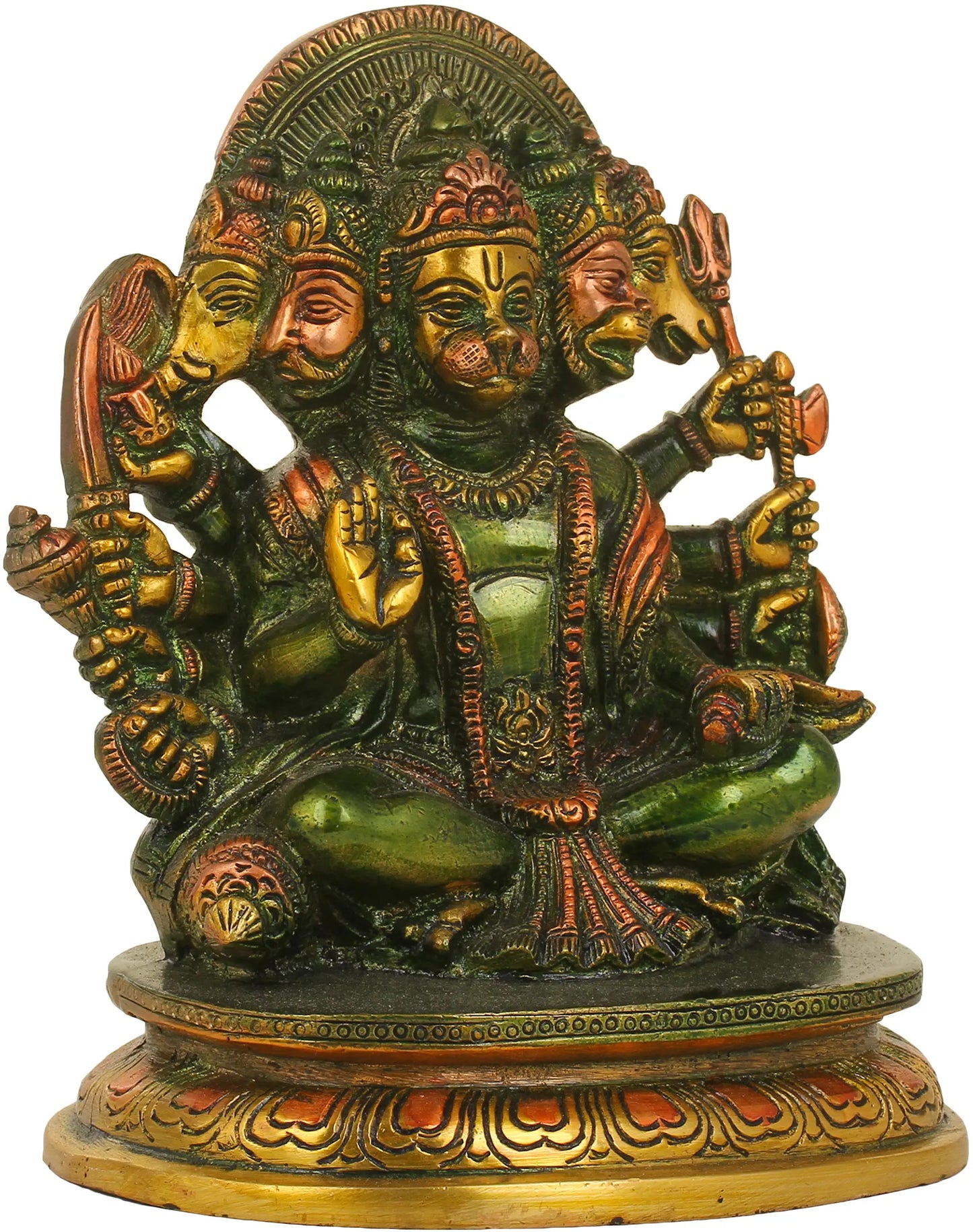 Brassaura® Panchmukhi Hanuman Statue | Pure Brass Idol for Home Temple & Vastu | Height 6.5 Inches & Weight 1.65 kgs