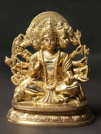 Brassaura® Panchmukhi Hanuman Statue | Pure Brass Idol for Home Temple & Vastu | Height 6.5 Inches & Weight 1.65 kgs