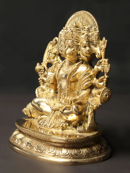 Brassaura® Panchmukhi Hanuman Statue | Pure Brass Idol for Home Temple & Vastu | Height 6.5 Inches & Weight 1.65 kgs