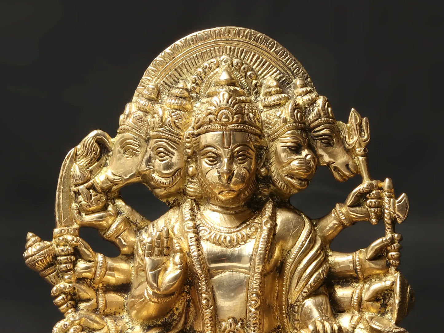 Brassaura® Panchmukhi Hanuman Statue | Pure Brass Idol for Home Temple & Vastu | Height 6.5 Inches & Weight 1.65 kgs