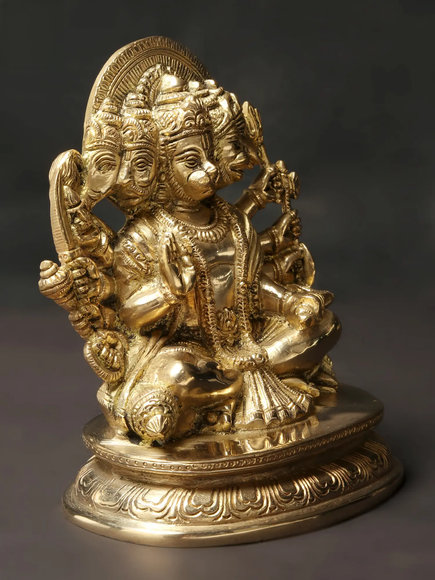 Brassaura® Panchmukhi Hanuman Statue | Pure Brass Idol for Home Temple & Vastu | Height 6.5 Inches & Weight 1.65 kgs