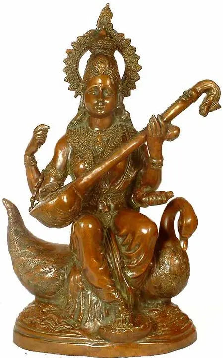 Brassaura® Large Saraswati on Swan | Brass Statue | Height 28 Inches & Weight 25 kgs