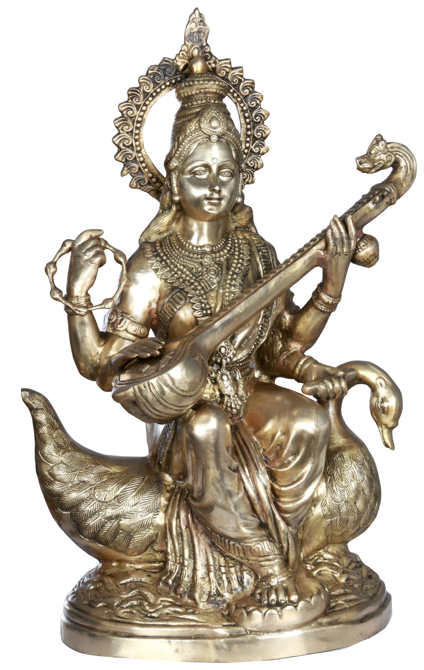 Brassaura® Large Saraswati on Swan | Brass Statue | Height 28 Inches & Weight 25 kgs