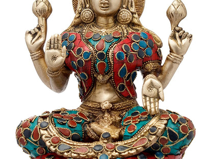 Brassaura® Goddess Lakshmi Seated on Lotus | Brass Statue | Height 9 Inches & Weight 3.80 kgs
