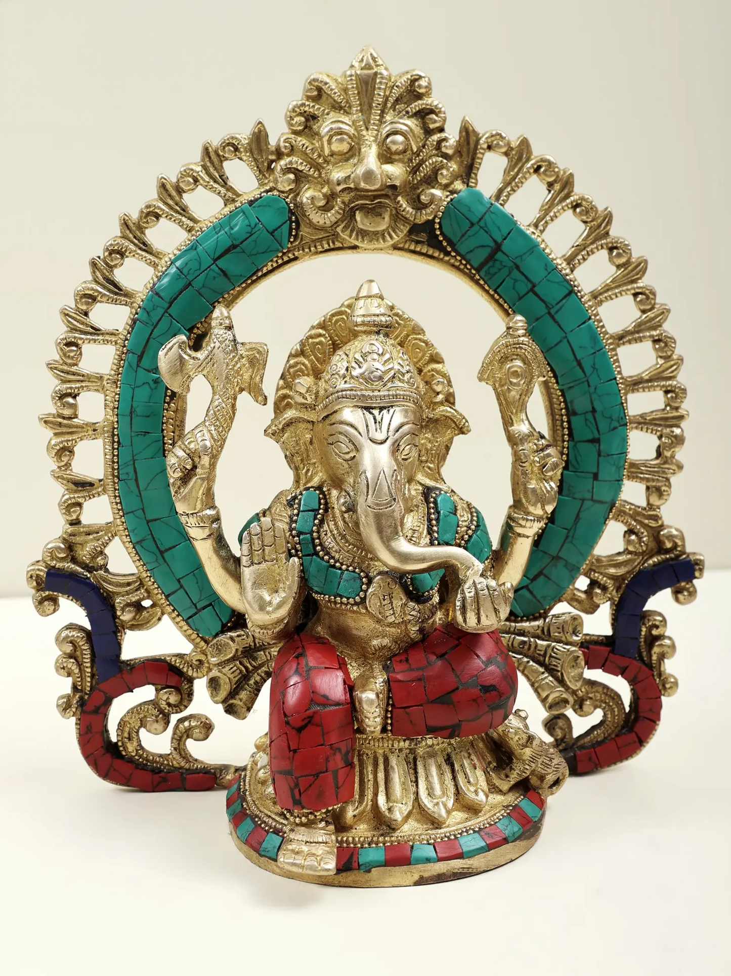 Brassaura® Meenakari Halo Ganesha Idol | Height 9.06 Inches & Weight 2.40 kgs