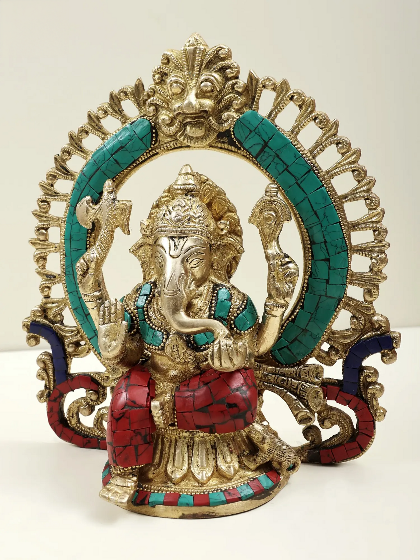 Brassaura® Meenakari Halo Ganesha Idol | Height 9.06 Inches & Weight 2.40 kgs