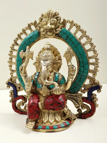 Brassaura® Meenakari Halo Ganesha Idol | Height 9.06 Inches & Weight 2.40 kgs