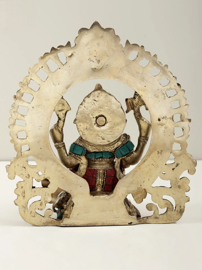 Brassaura® Meenakari Halo Ganesha Idol | Height 9.06 Inches & Weight 2.40 kgs
