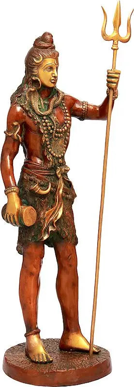 Brassaura™ Standing Lord Shiva Idol with Trishul | Height 26 Inches & Weight 10 kgs