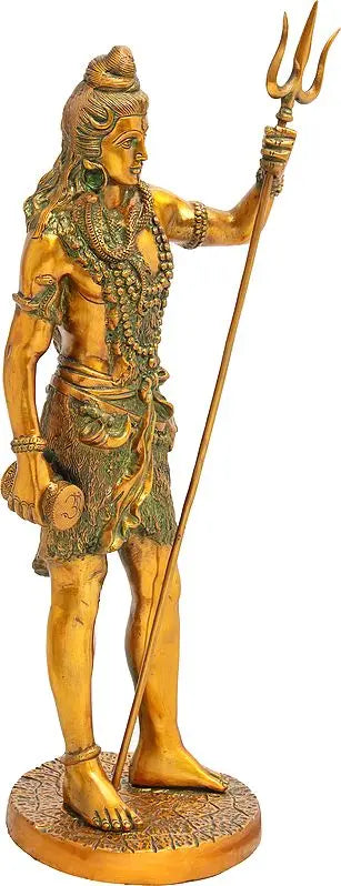 Brassaura™ Standing Lord Shiva Idol with Trishul | Height 26 Inches & Weight 10 kgs